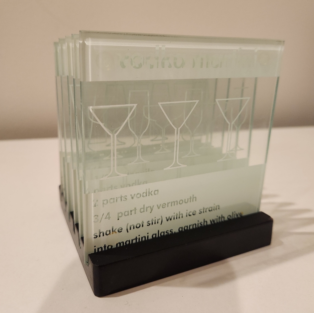 4 for $15 GLASS DRINK RECIPE COASTERS